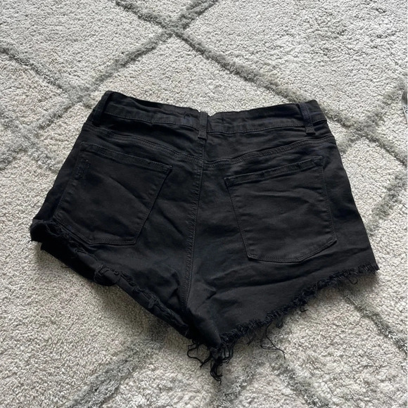 Kancan black denim jean shorts distressed mid rise  28 - Picture 3 of 9
